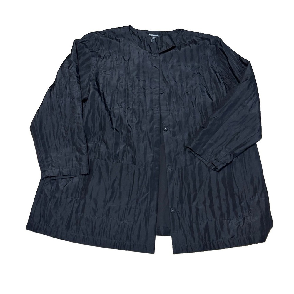 Eileen Fisher Womens Plus 1X Quilted 100% Silk Longline Jacket Snap Classic